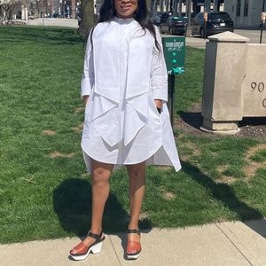 COS White Front Ruffle Dress sz 6 Shirtdress